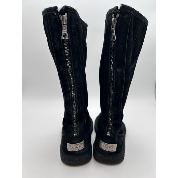 UGG Knightsbridge Boots Women's 7 Black Tall Suede 5119 Shearling Back Zip Y2K - Picture 2 of 7